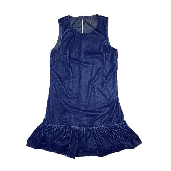 J. Crew Velvet Ruffle-Hem Dress in Vivid Ink Blue Drop Waist Size 6 - NWOT - Picture 2 of 8